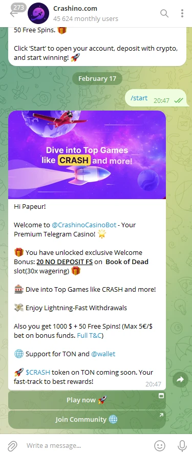 Crashino's Telegram Bot Channel