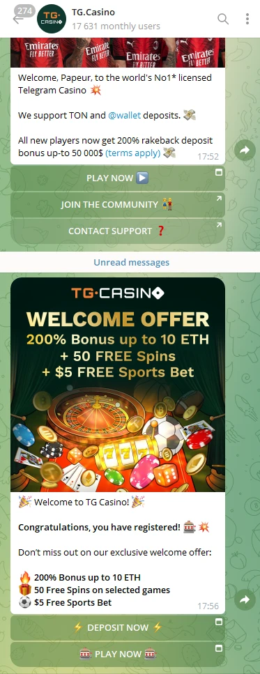 TG Casino's Telegram Bot Kanal